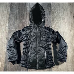 Obermeyer Leighton Black Snow Jacket Size 10 cheetah print Full Zip Winter